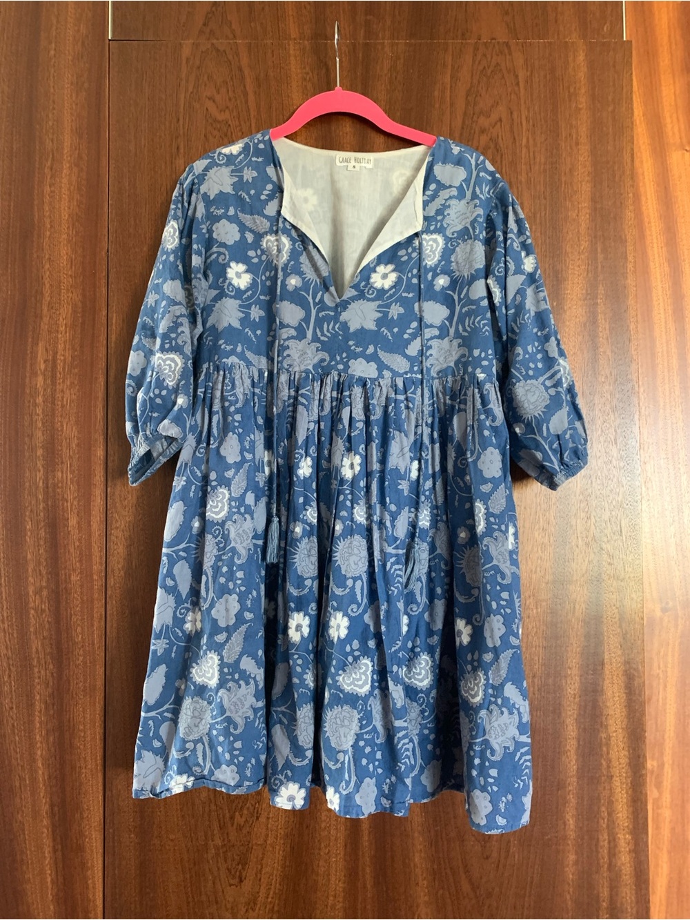 Grace Holiday Blue Floral Smock Dress